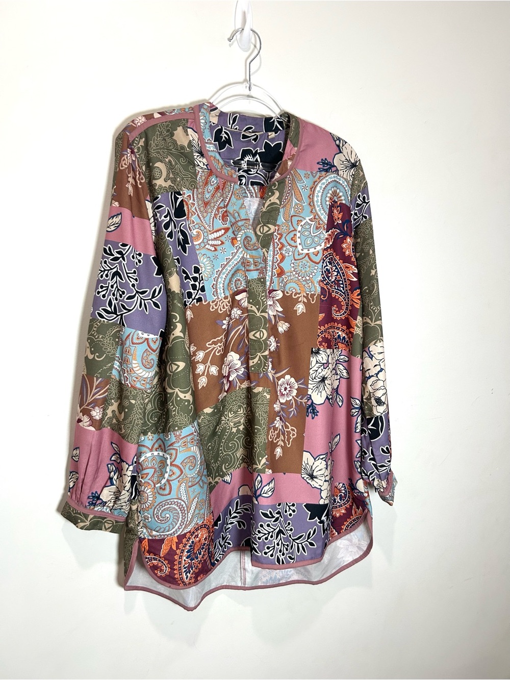 Soft Surroundings Tunic Top Patchwork Floral Paisley Women L Alvadore Fleur Boho - Picture 10 of 16